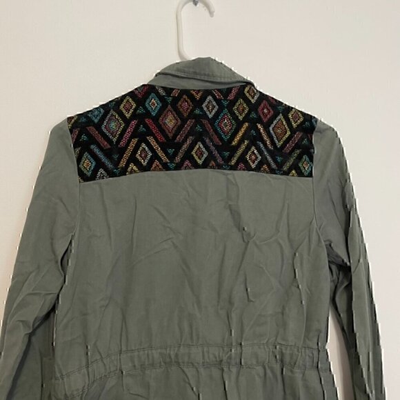 MODCLOTH Keep a Woven Mind Jacket Olive Army Green Multi Aztec Boho Embroidered - Picture 14 of 15